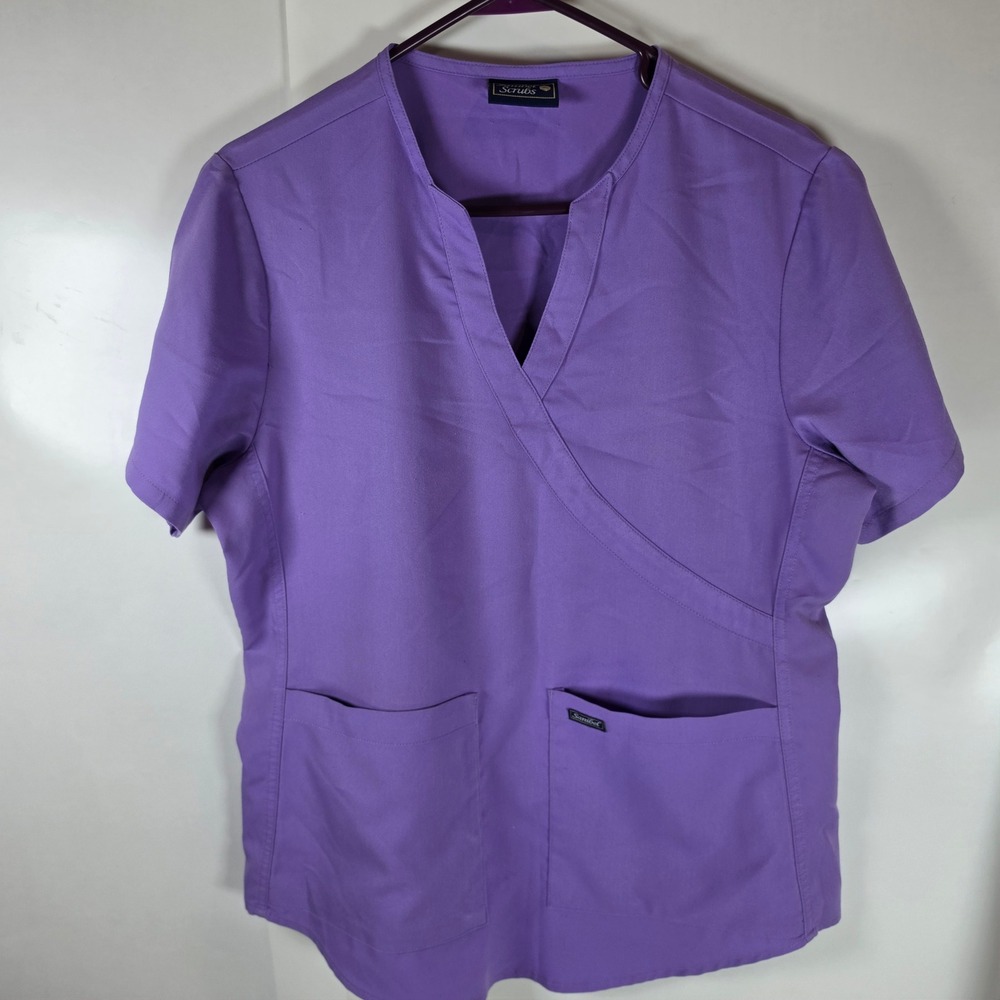 Sanibel Scrubs Top Womens Medium Purple Lavender Mock Wrap Medical V Neck 9727